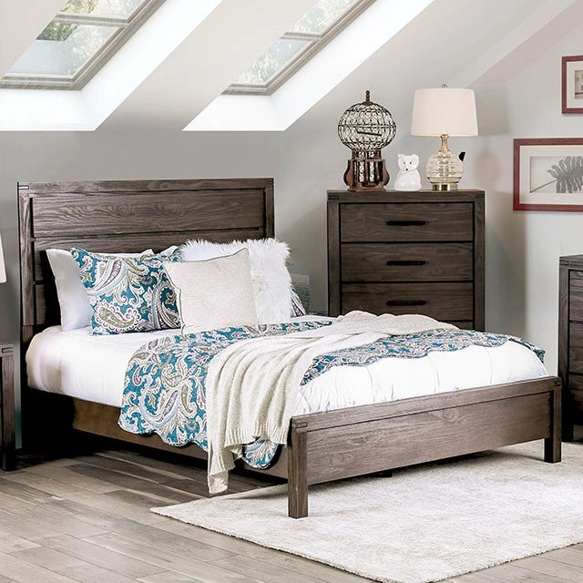 Cama Rexburg King y Matrimonial rústica marrón cepillada con alambre