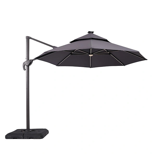 Sombrilla redonda Fera de 3 m con bombilla LED y base grande de 94 cm