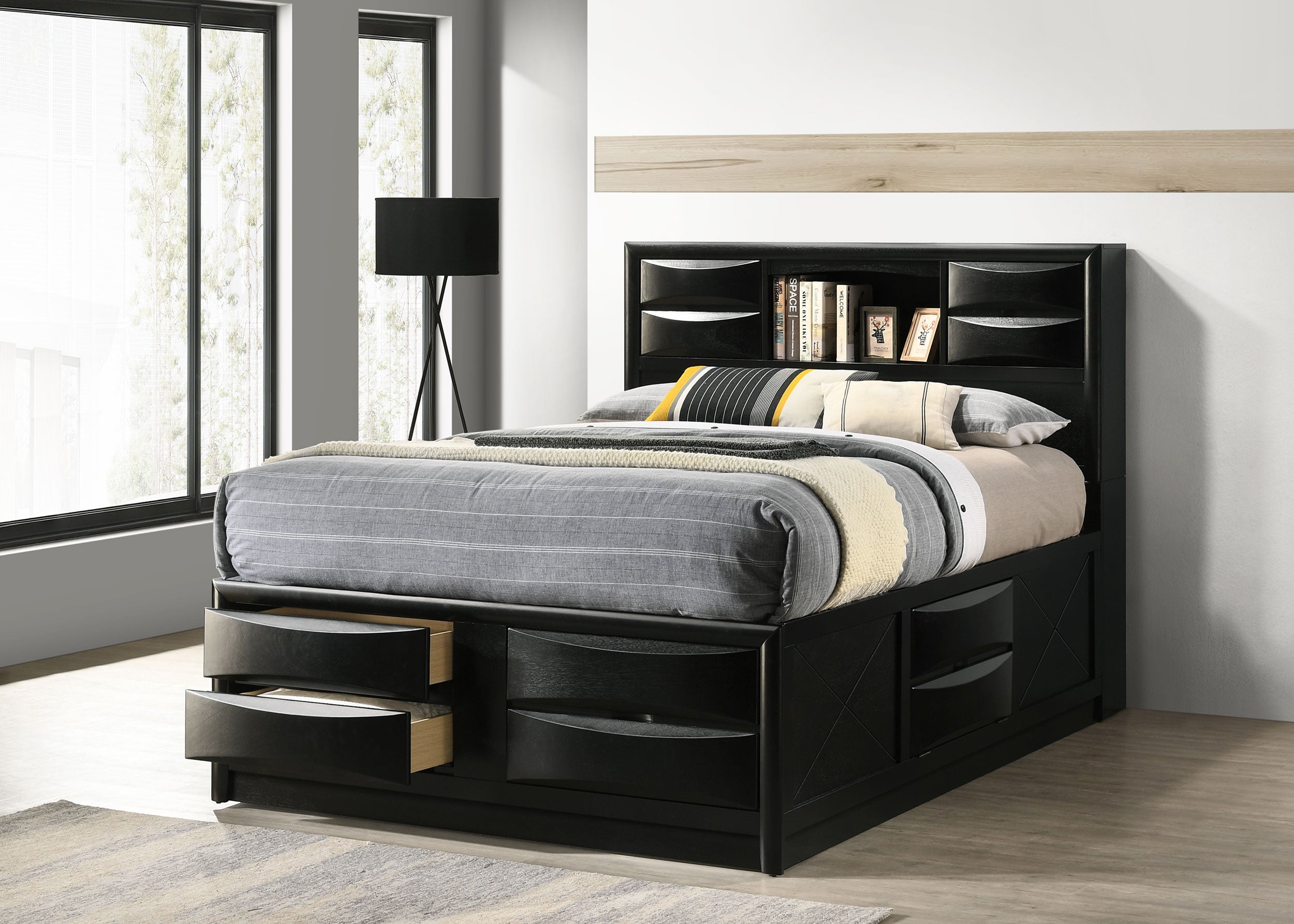 Cama con plataforma de almacenamiento Briana Bookcase