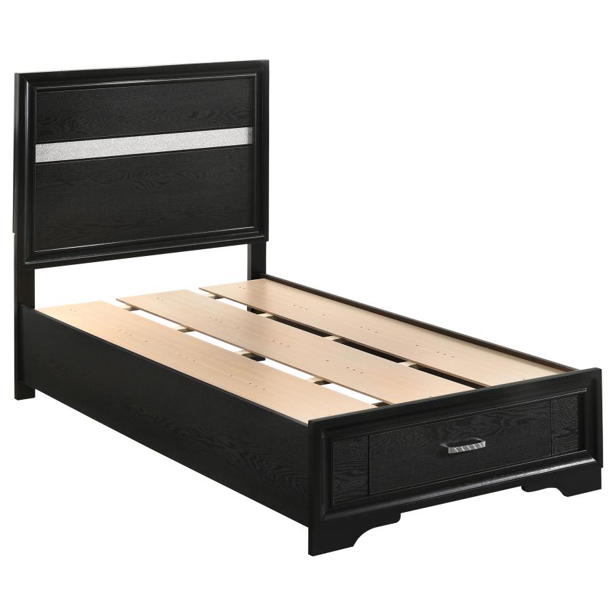 Cama con Almacenamiento Doble Miranda Negra
