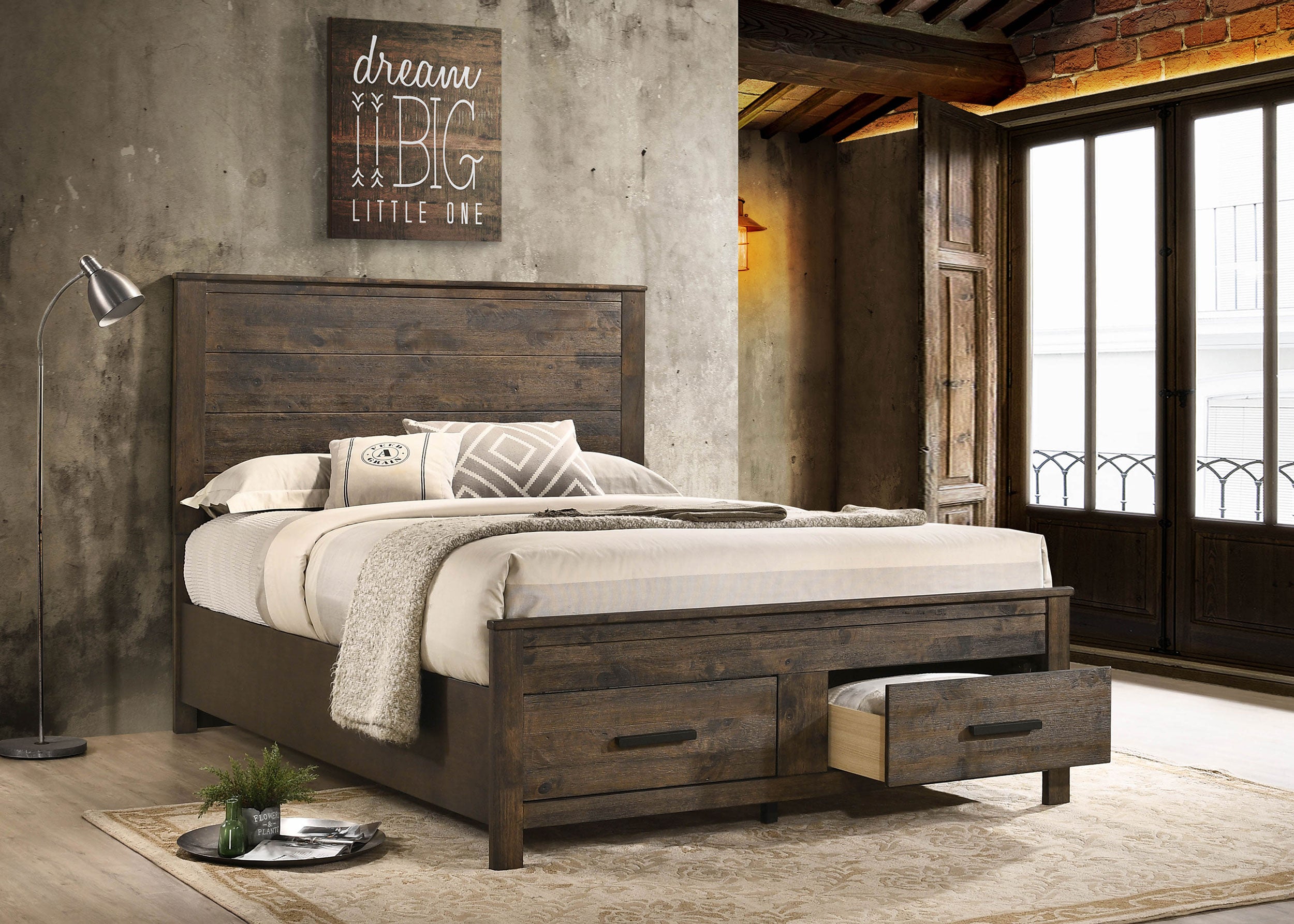 Cama con plataforma y almacenamiento Woodmont Panel