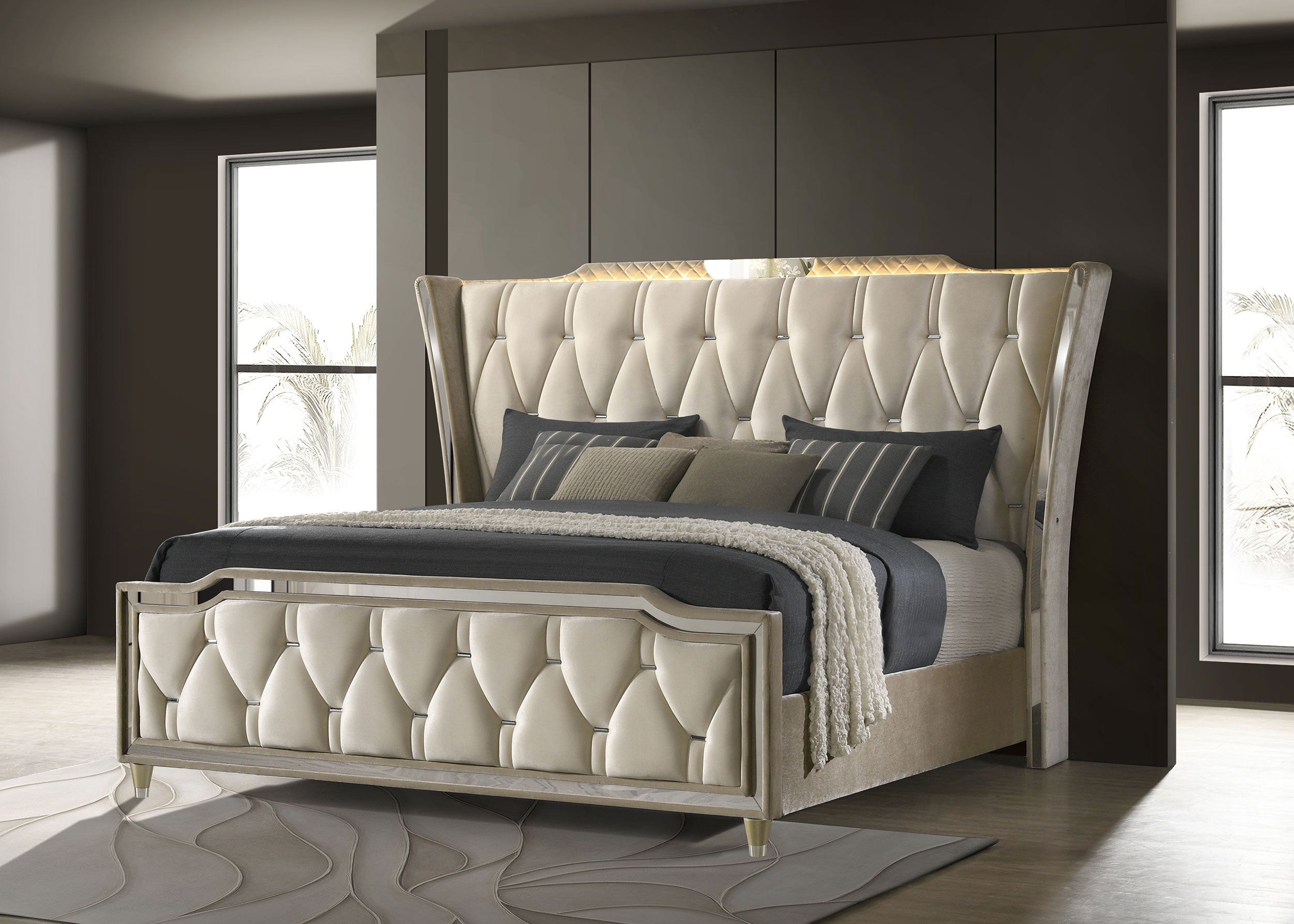 Cama con respaldo de ala Lorient con iluminación LED