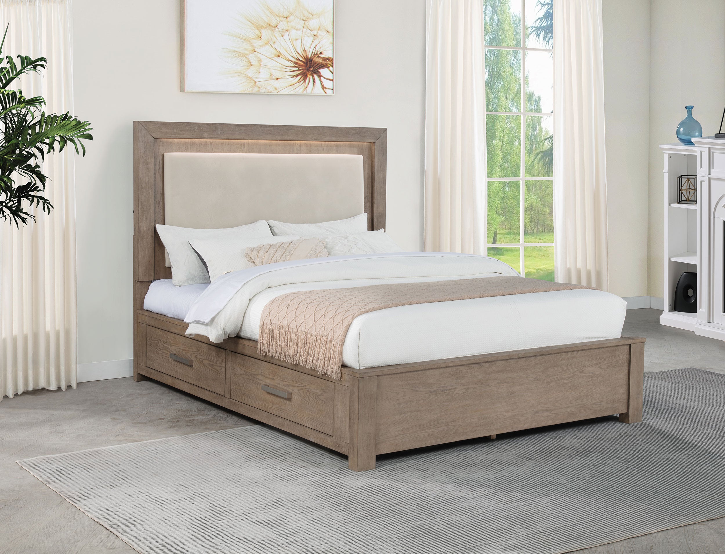 Cama con almacenaje en plataforma Kenora con iluminación LED