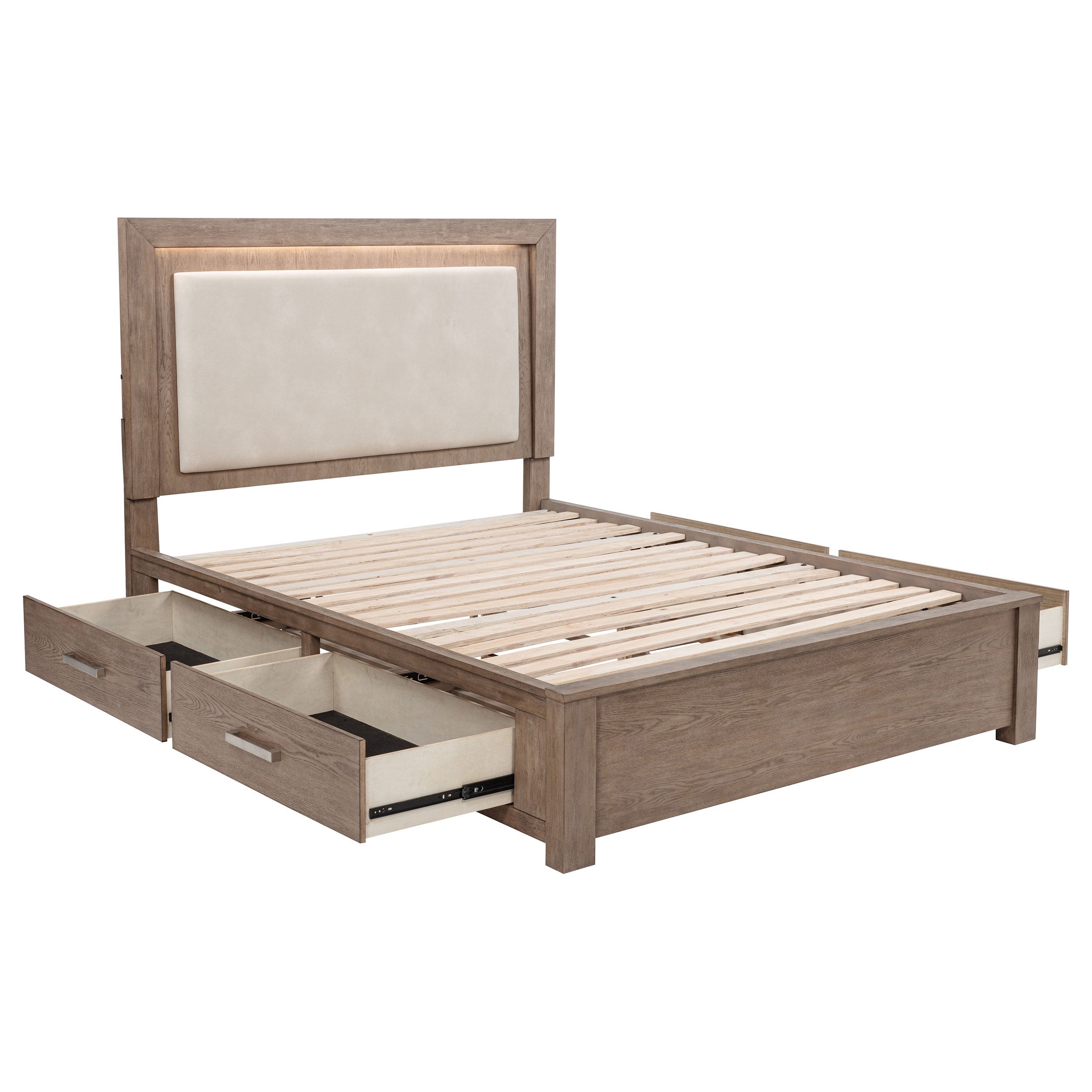Cama con almacenaje en plataforma Kenora con iluminación LED