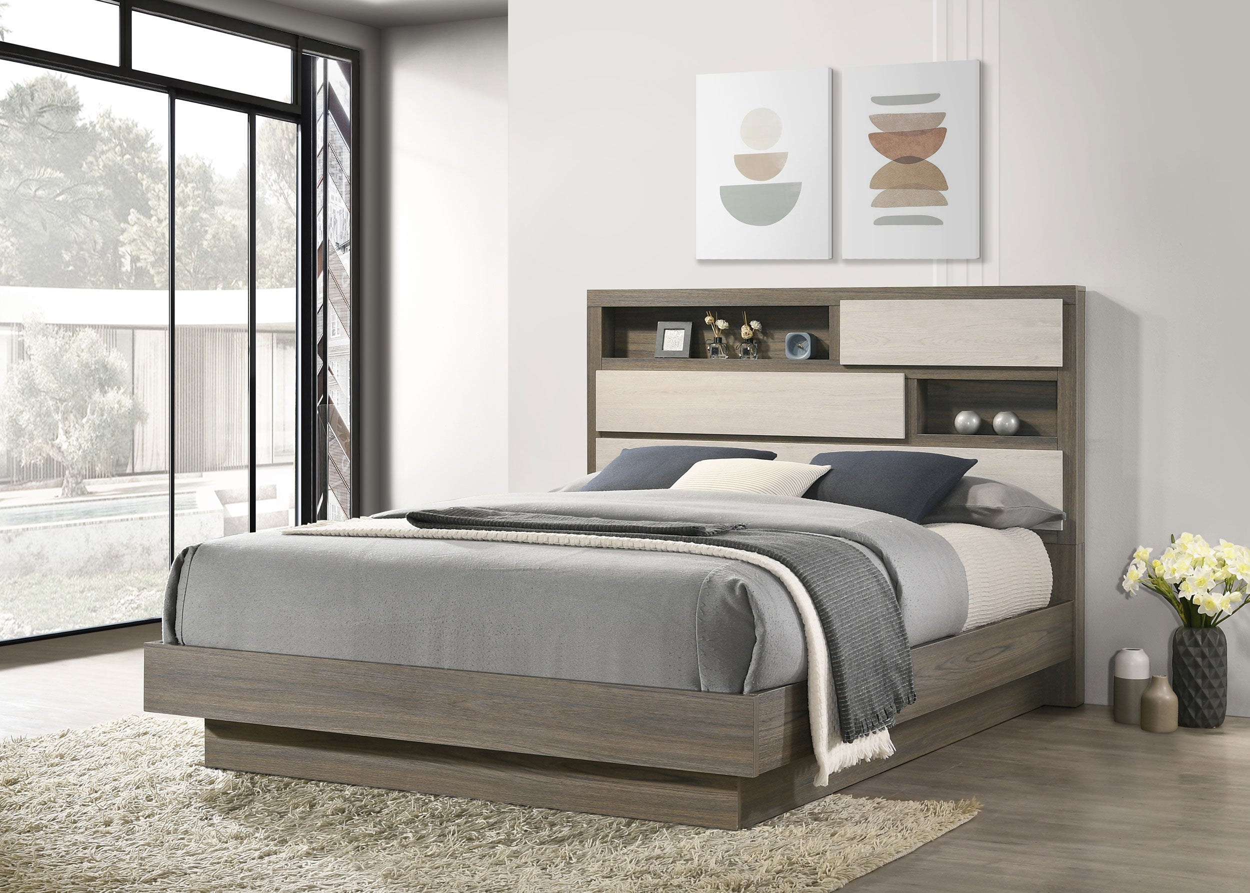 Cama de plataforma con librero Fenwick