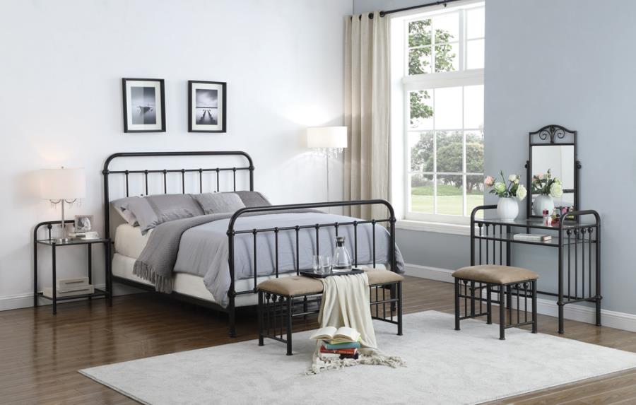 Cama Livingston de metal con cabecera y piecera integradas, bronce oscuro