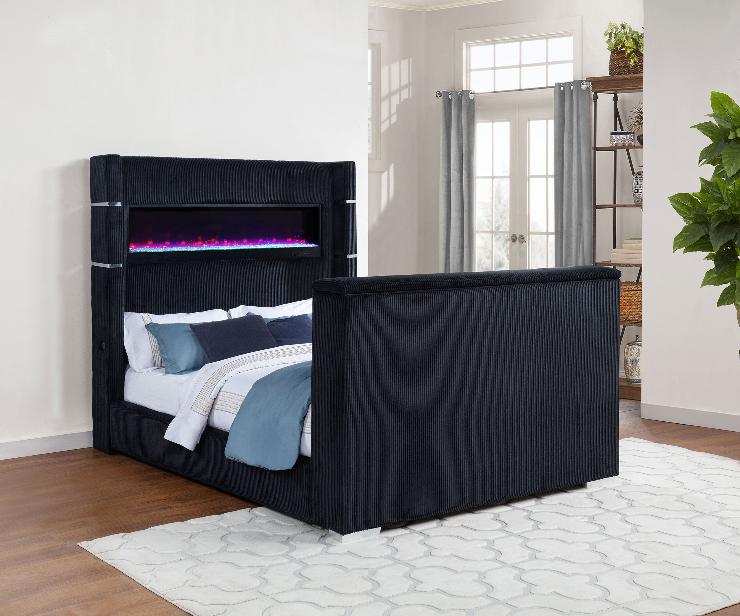 Cama Tisdall Wingback con TV y Visualizador de Llamas