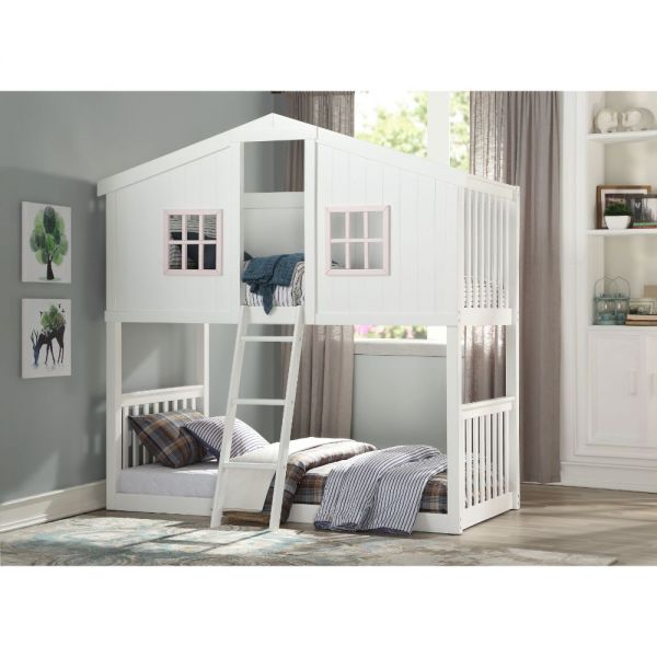 Rohan Cottage Twin Over Twin Bunk Bed White And Pink