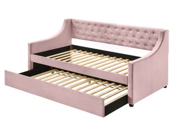 Sofá cama y cama nido Lianna de terciopelo rosa