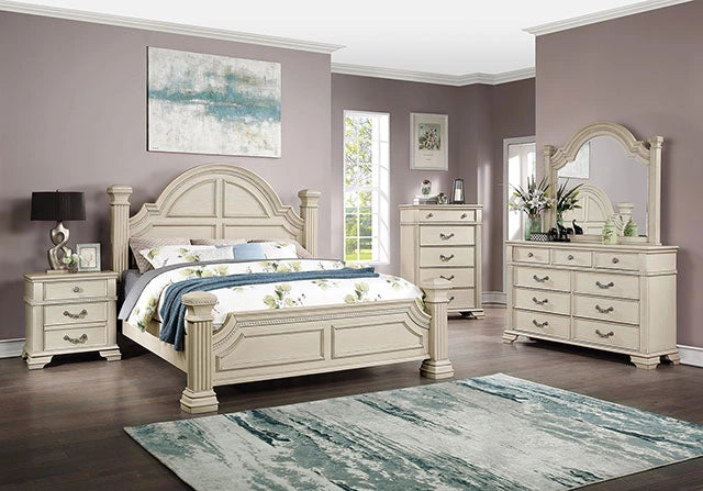 Juego de dormitorio queen de 4 y 5 piezas Pamphilos gris y blanco