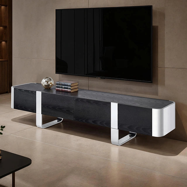 Mueble de TV Leknes Negro con estructura plateada