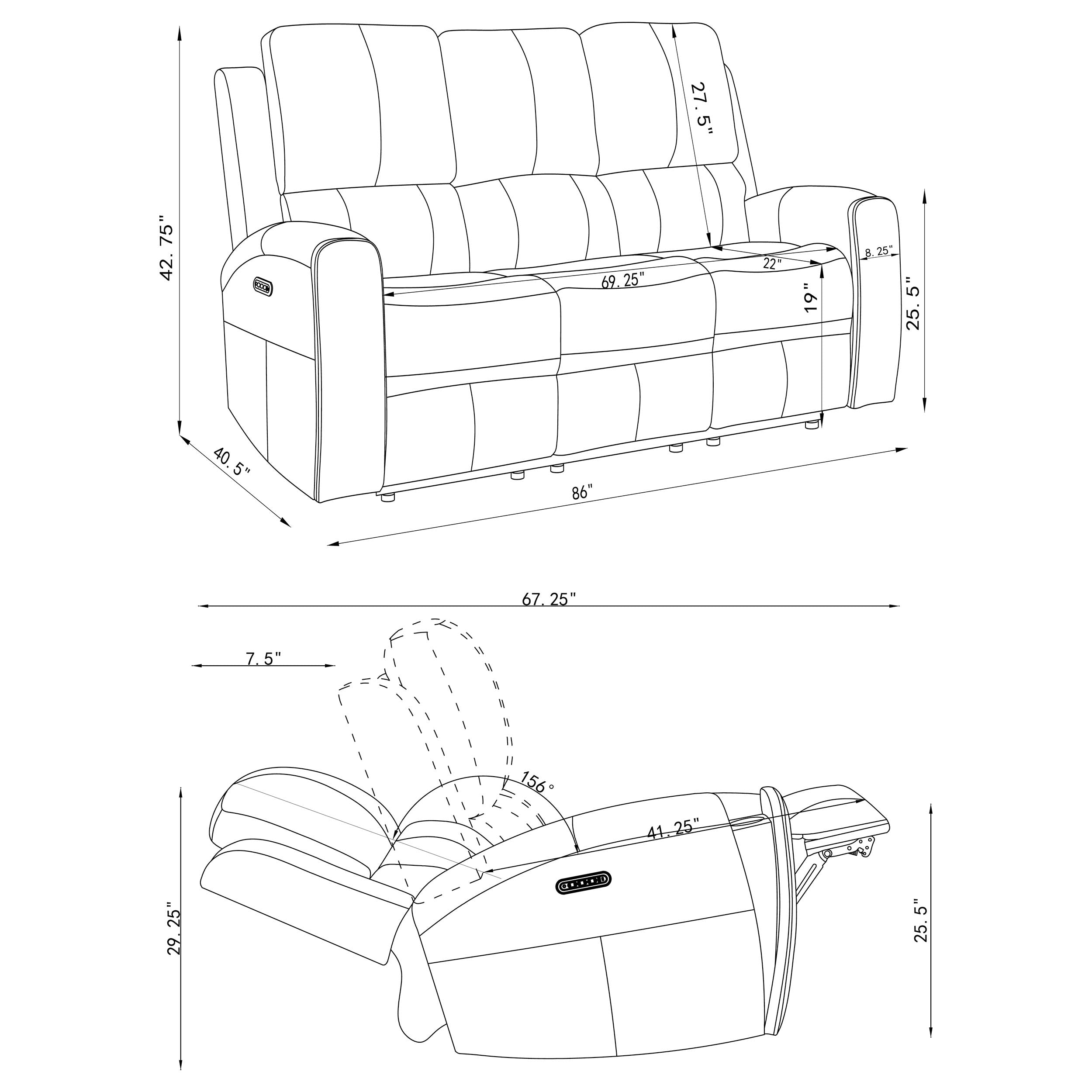 Juego de sofá reclinable de tres plazas Brickston
