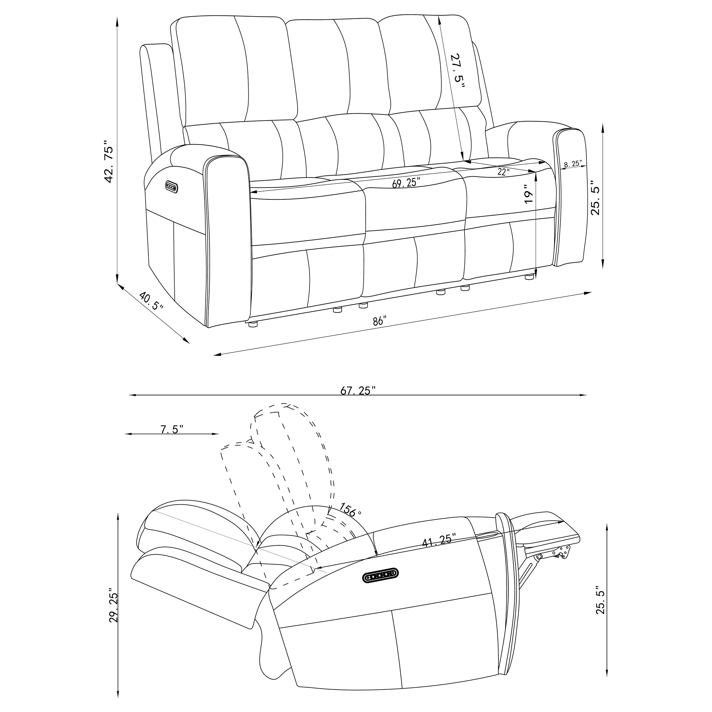 Juego de sofá reclinable de tres plazas Brickston