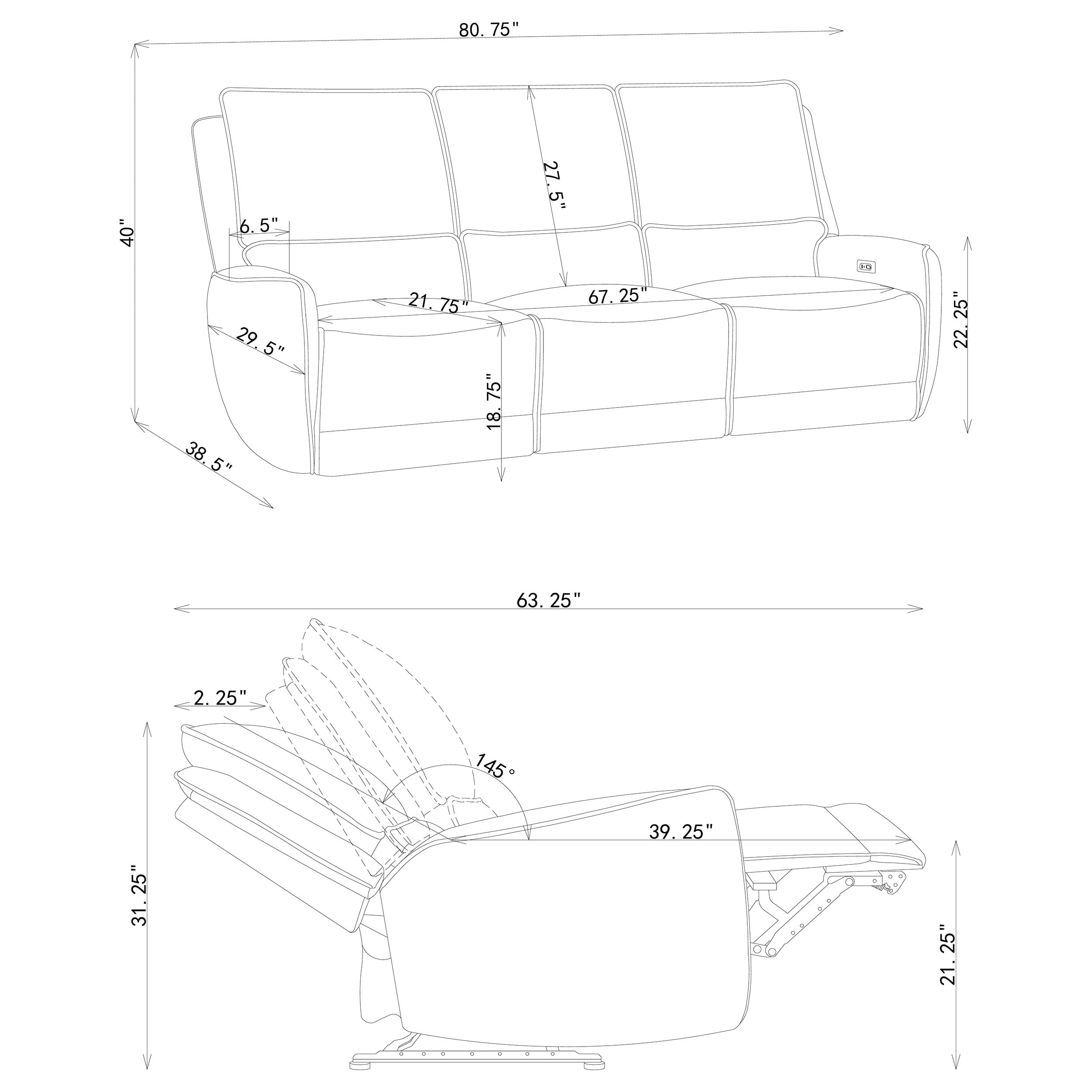 Juego de sofá reclinable eléctrico Sylmar