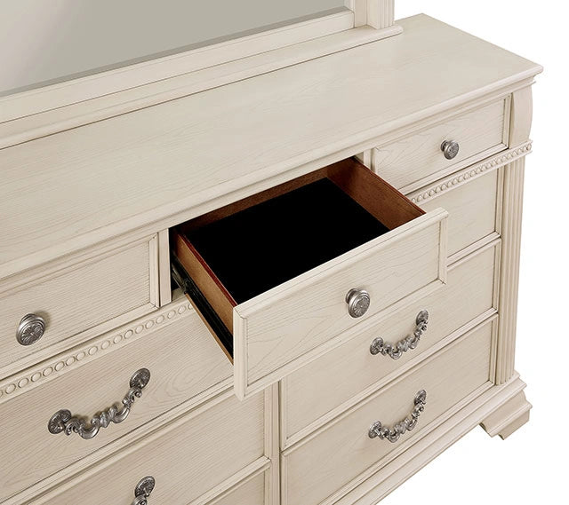 Juego de dormitorio queen de 4 y 5 piezas Pamphilos gris y blanco