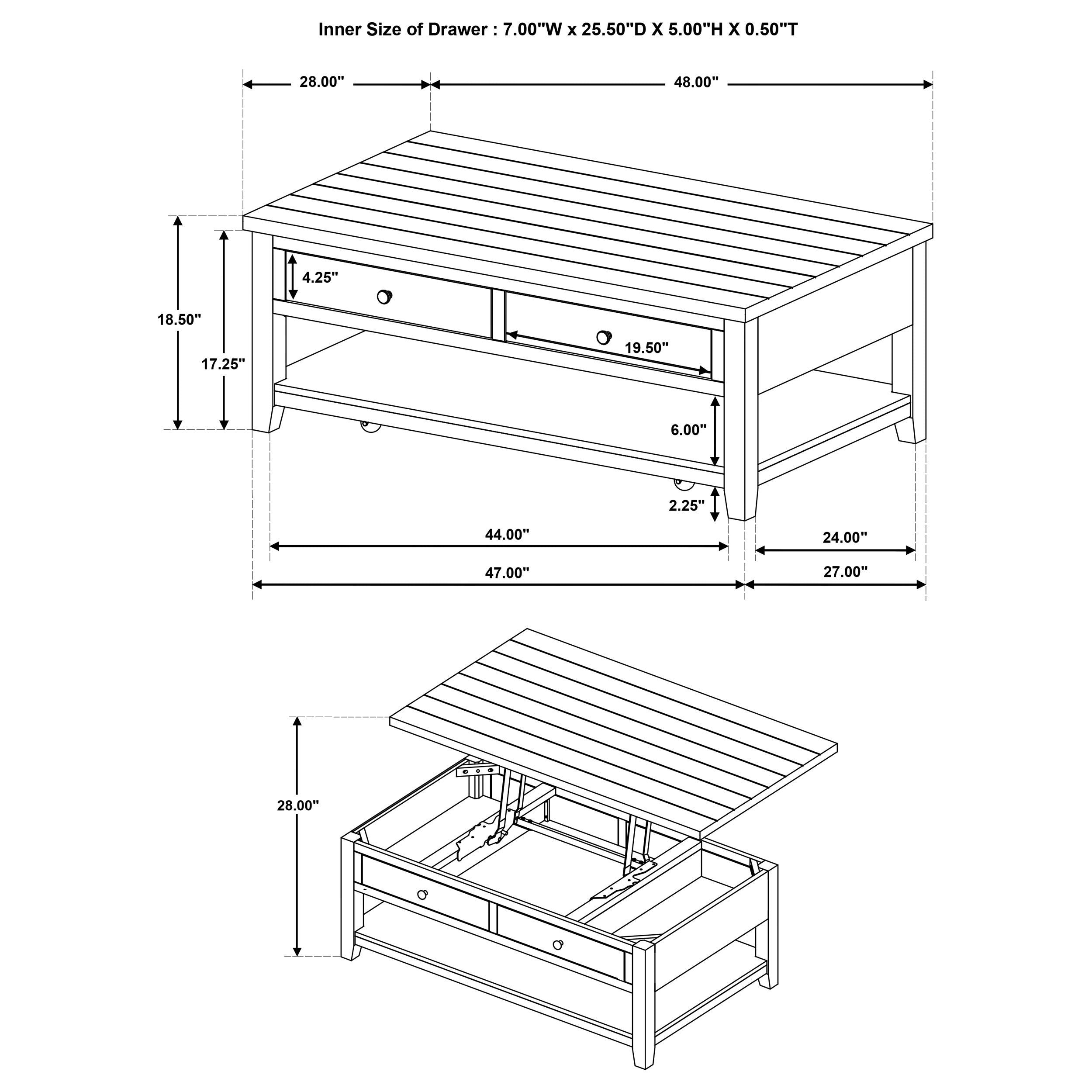 Mesa de centro Payne con tapa elevable