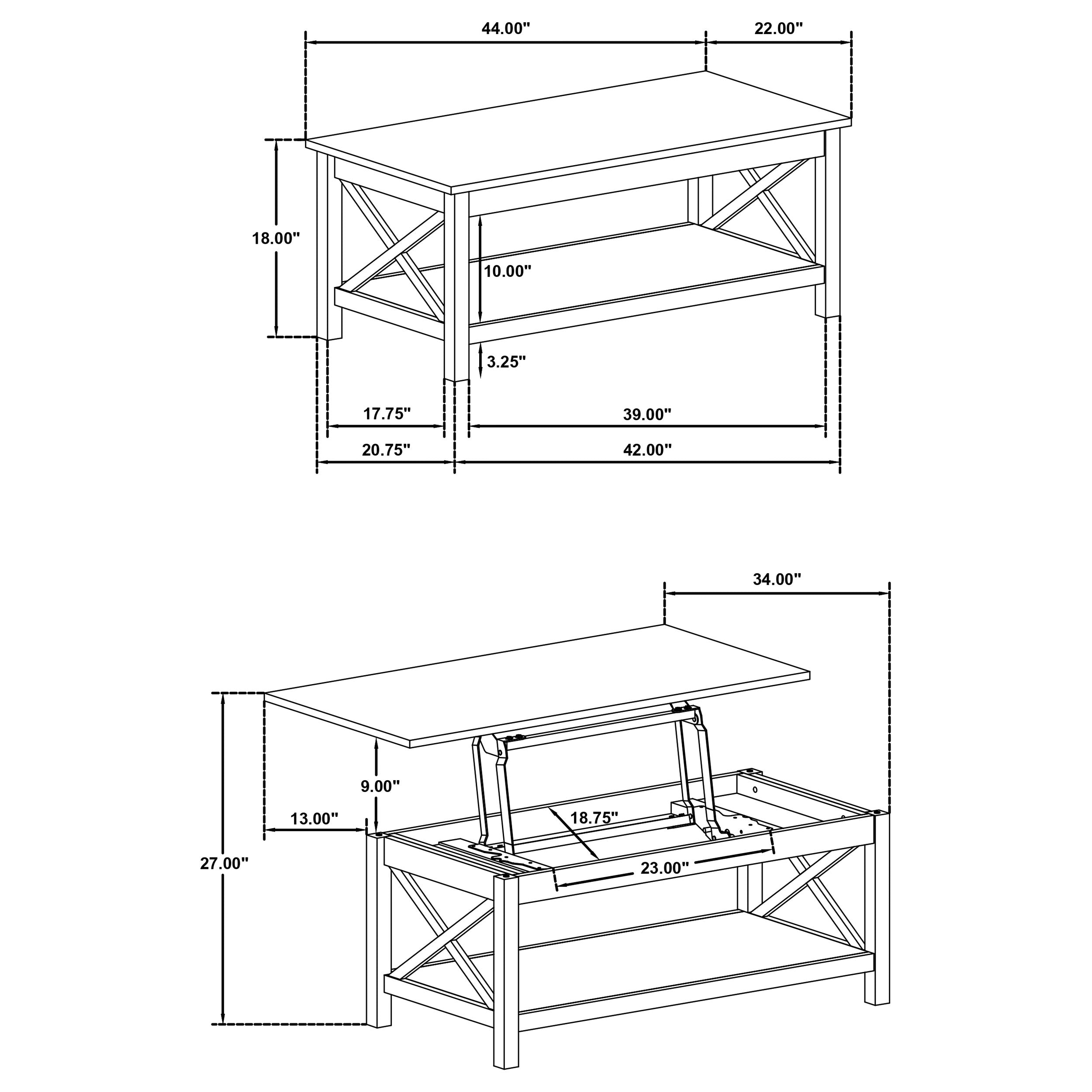 Mesa de centro Skyview con tapa elevable