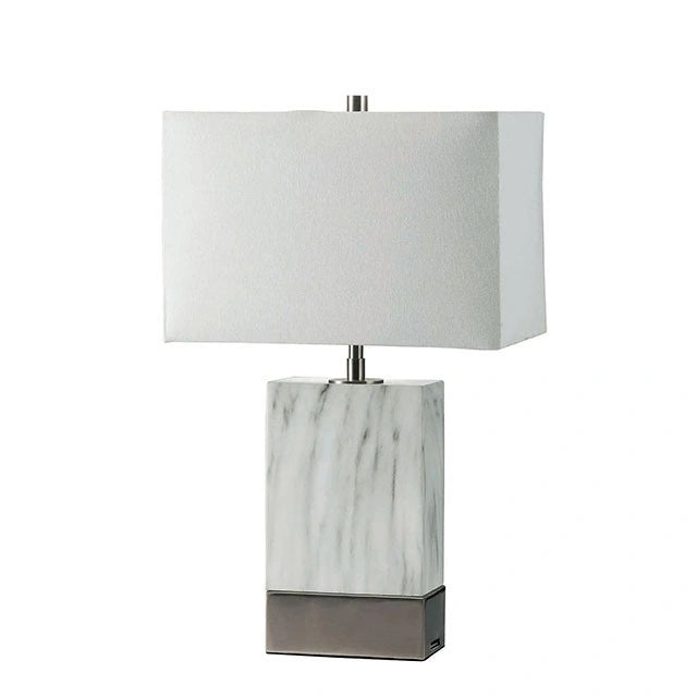 Lámpara de Mesa de Mármol Blanco/Plateado Faith de 20" de Alto con Base de Acero