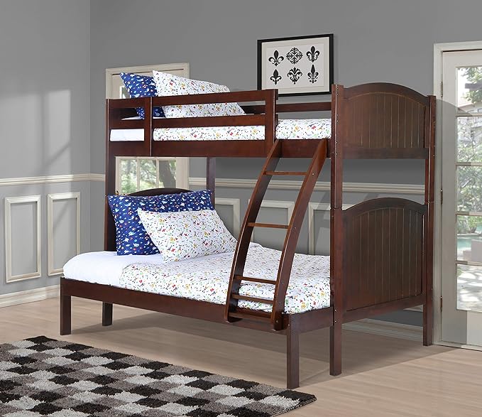 Konrad Furniture Paris Solid Hardwood Bunk Bed Twin Over Full, Espresso