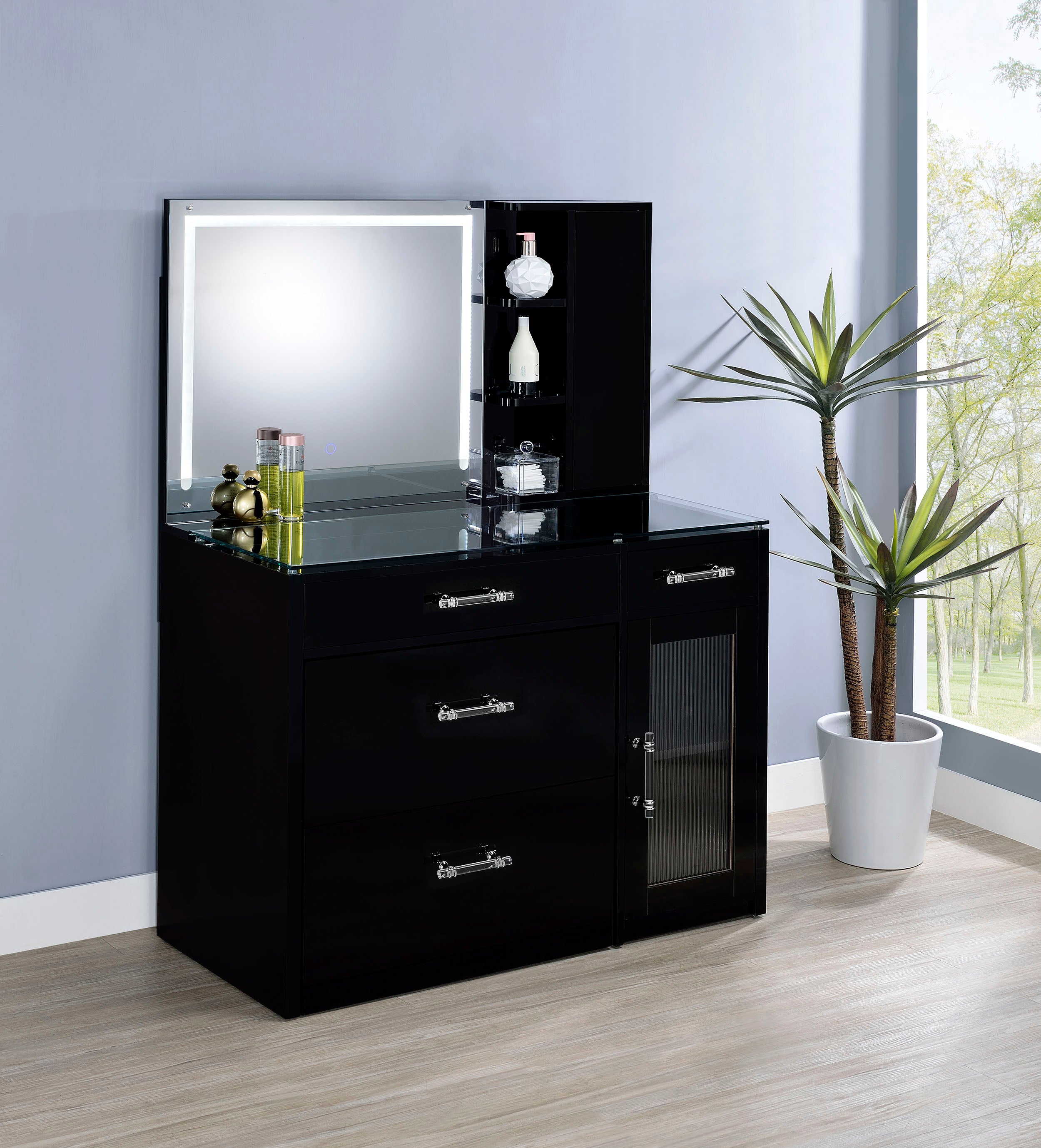 Flora Makeup Vanity Table with LED Mirror and Stool
