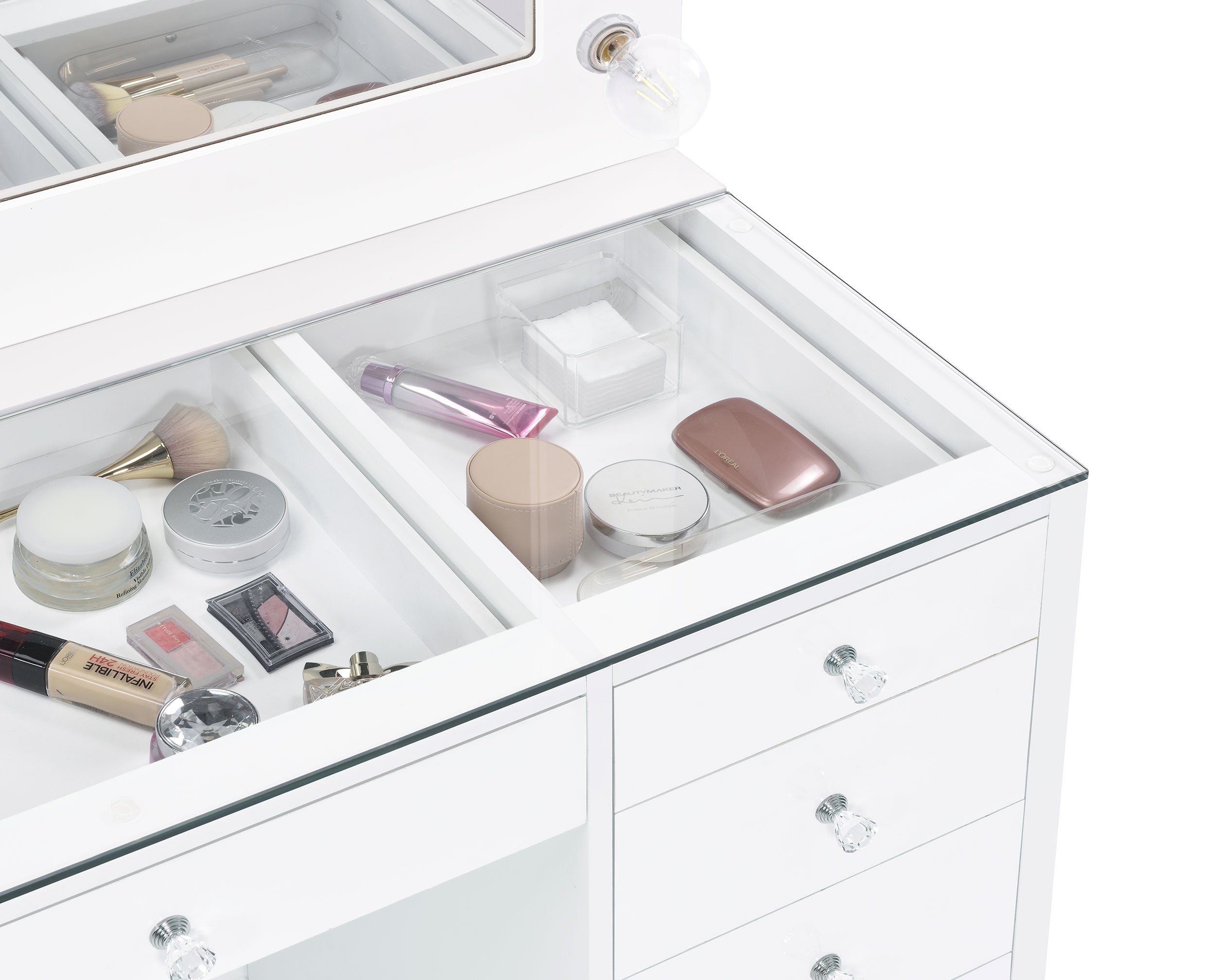 Tocador de maquillaje Acena con espejo LED