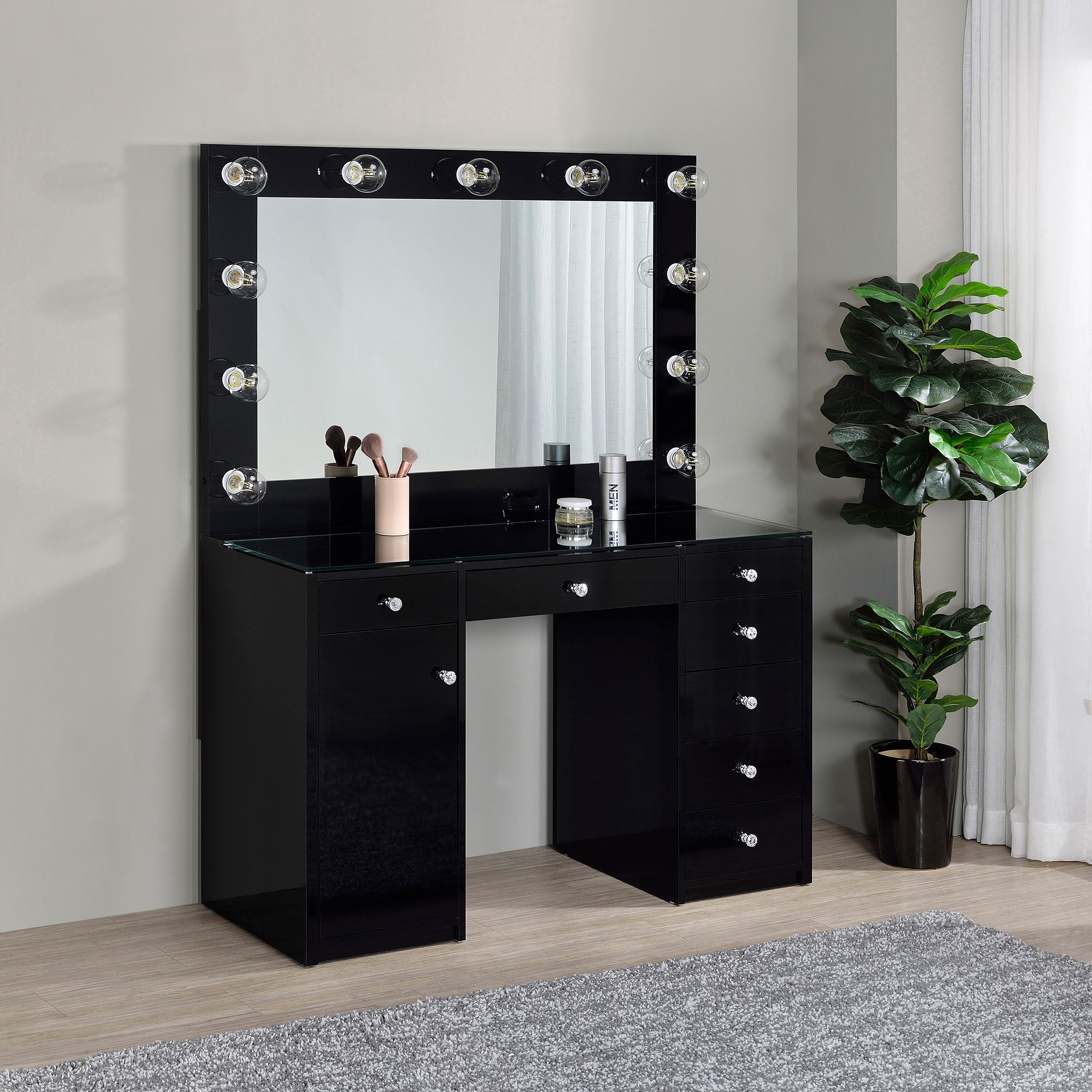Tocador de maquillaje Acena con espejo LED