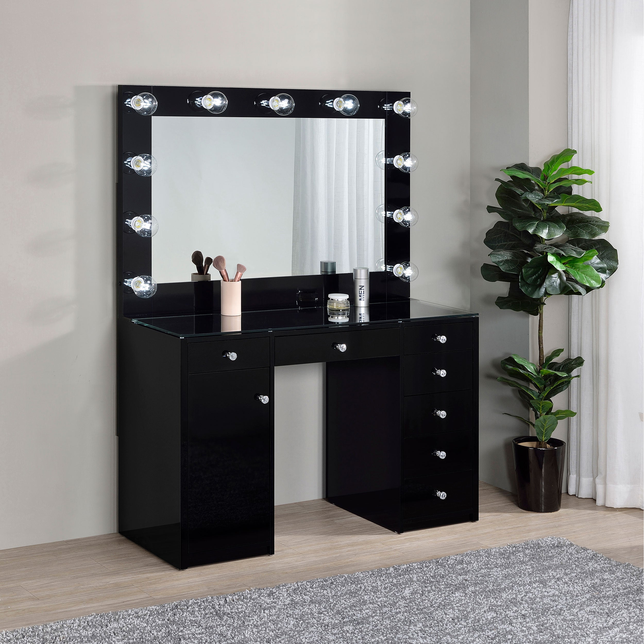 Tocador de maquillaje Acena con espejo LED