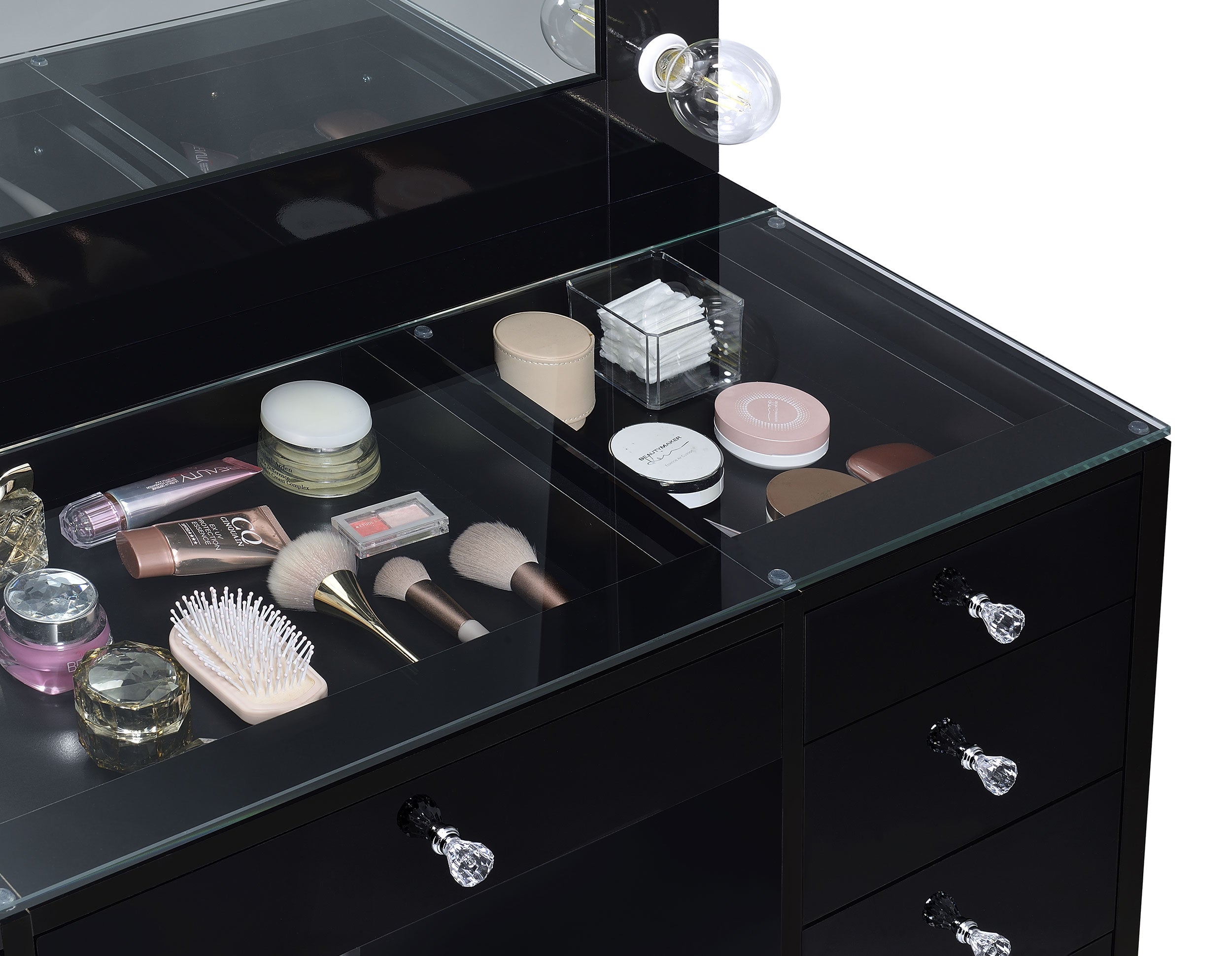 Tocador de maquillaje Acena con espejo LED