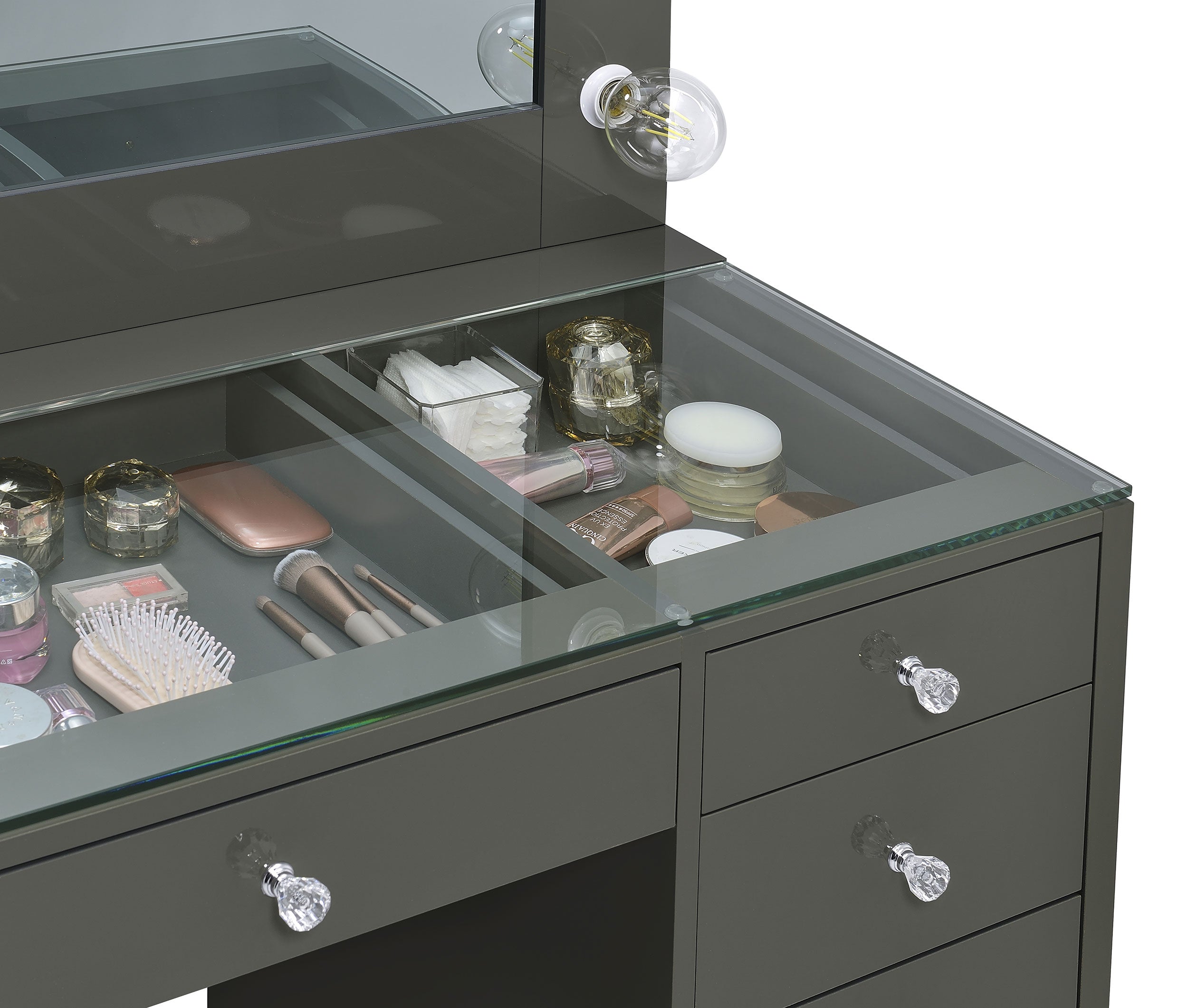 Tocador de maquillaje Acena con espejo LED