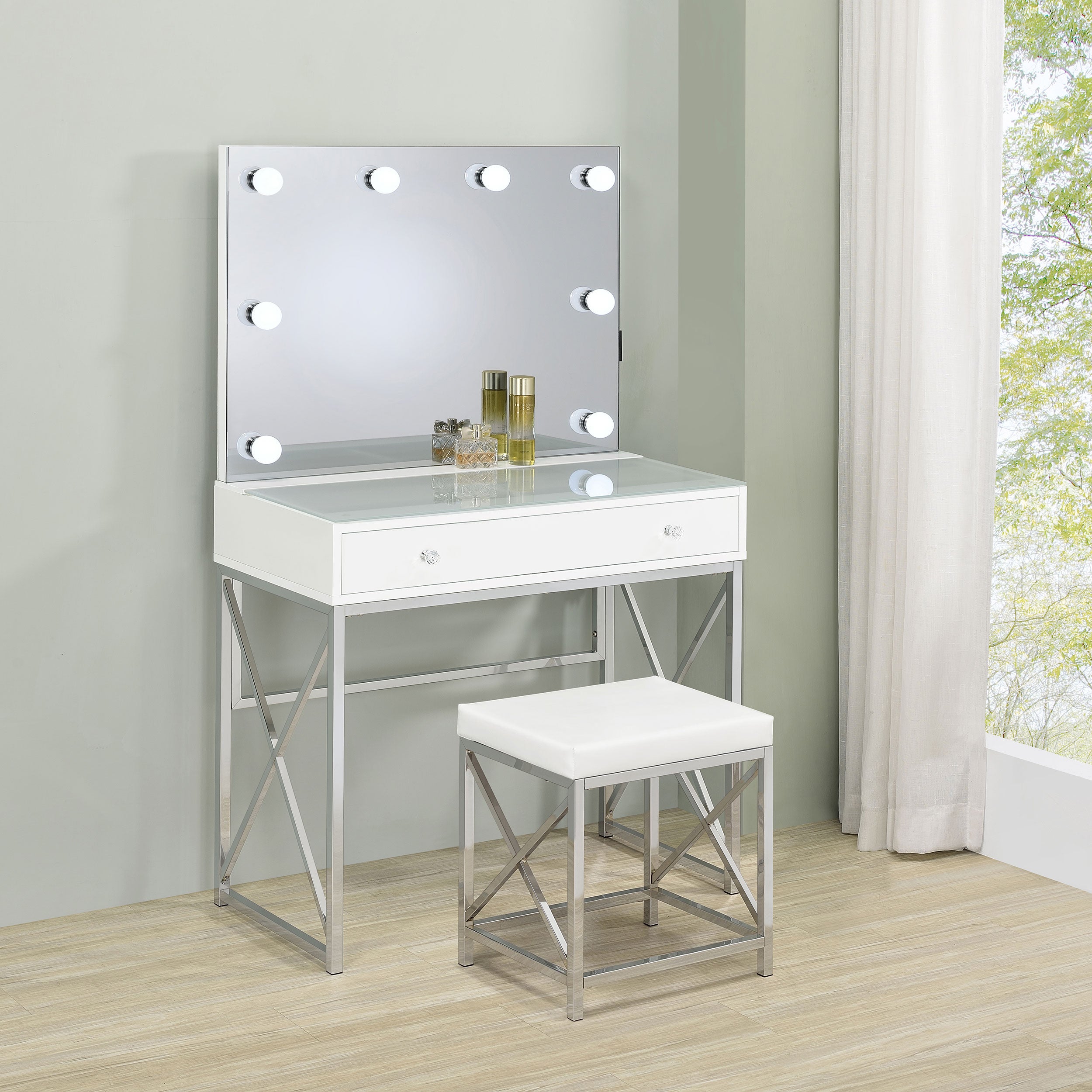 Tocador de maquillaje Eliza con espejo LED y taburete
