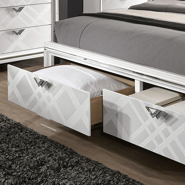 Juego de dormitorio Queen Emmeline de 4 y 5 piezas, gris y blanco