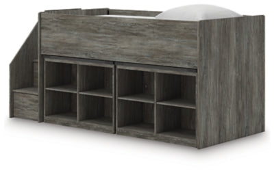 Cama alta Frandern con estantería de almacenamiento
