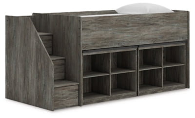 Cama alta Frandern con estantería de almacenamiento