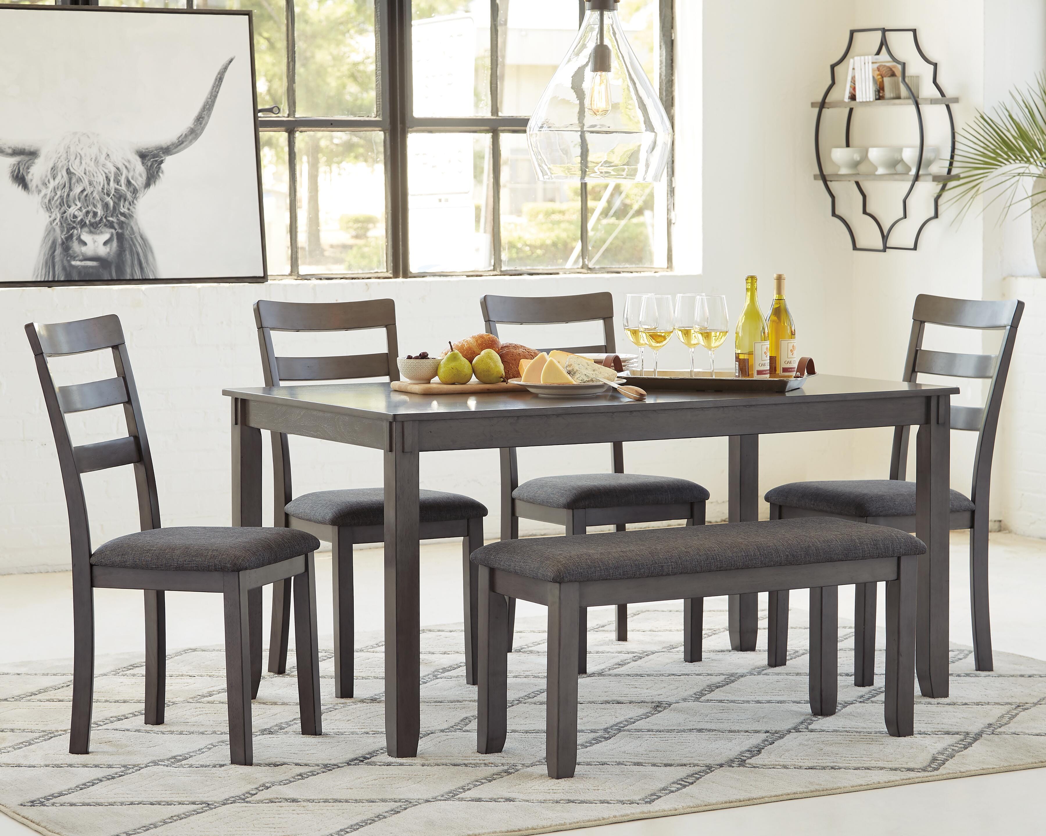 Mesa de comedor y sillas Bridson con banco (juego de 6)