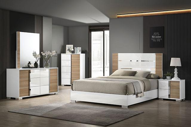 Cama ERLANGEN Cal.King y E.King, Blanco/Natural
