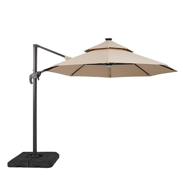Sombrilla redonda Fera de 3 m con bombilla LED y base grande de 94 cm