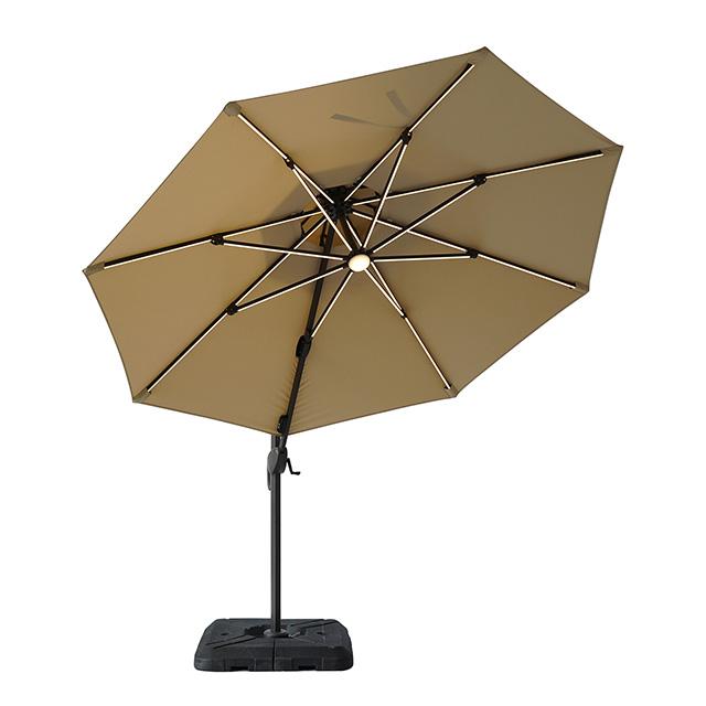 Sombrilla redonda Fera de 3 m con bombilla LED y base grande de 94 cm