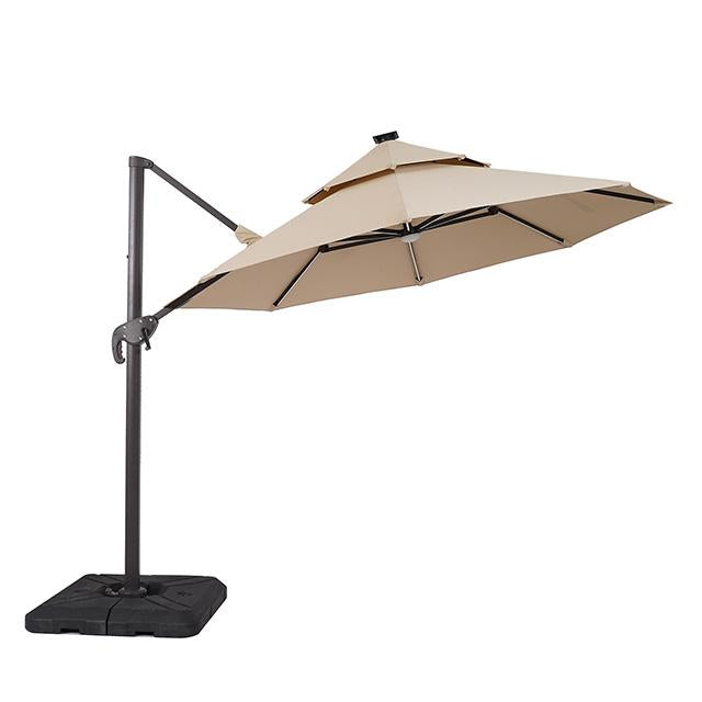 Sombrilla redonda Fera de 3 m con bombilla LED y base grande de 94 cm