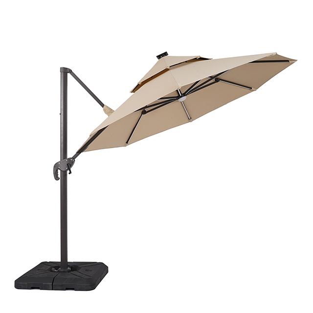 Sombrilla redonda Fera de 3 m con bombilla LED y base grande de 94 cm