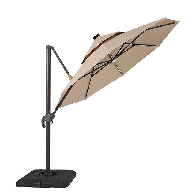 Sombrilla redonda Fera de 3 m con bombilla LED y base grande de 94 cm