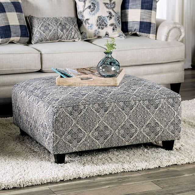 Nash Ivory/Navy Ottoman