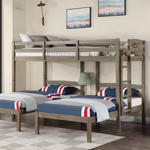 Litera Triple HORTENSE con Tres Camas Individuales, Gris Oscuro