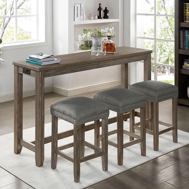 CAERLEON Juego de mesa alta de 4 piezas, gris cepillado con alambre