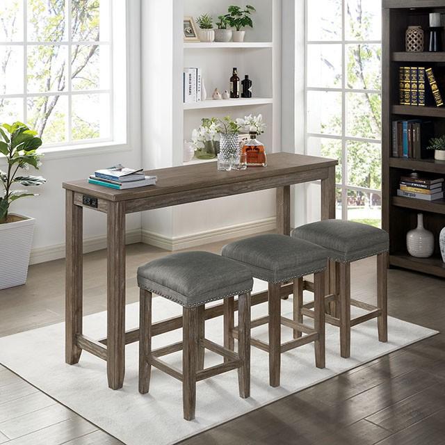 CAERLEON Juego de mesa alta de 4 piezas, gris cepillado con alambre