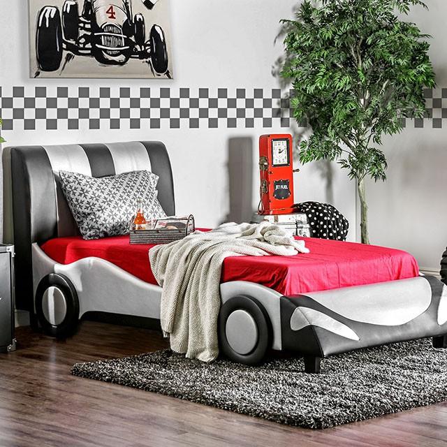 Cama completa e individual SUPER RACER plata/negro