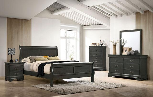 Cama King Louis Philippe E. Negra, Cereza y Gris