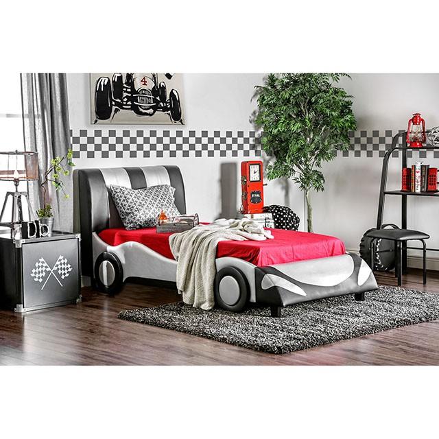 Cama completa e individual SUPER RACER plata/negro