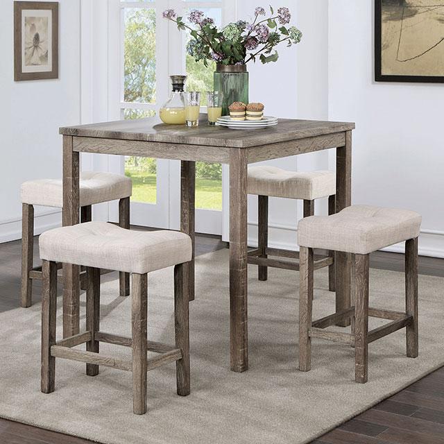Juego de mesa de altura de mostrador de 5 piezas TORREON, gris claro/beige