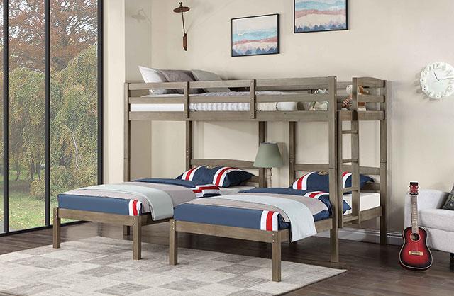 Litera Triple HORTENSE con Tres Camas Individuales, Gris Oscuro