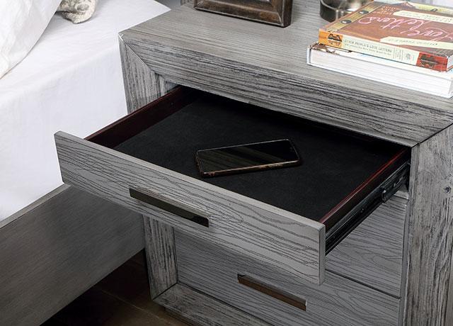 RAIDEN Mesita de noche con USB, gris